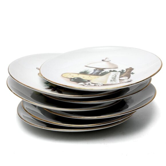 RARE 1960s Kahla German Republic Porcelain Appetizer Plates - Set of 7! 🧀🍷 - Picture 2 of 14